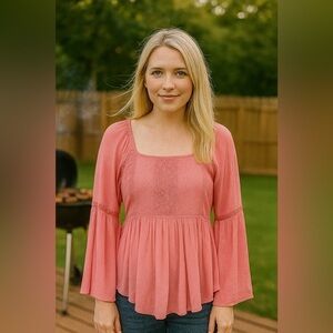 Red Camel Pink Long Sleeve Blouse Women's Medium Boho